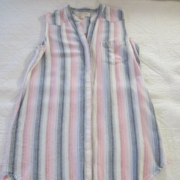 Cloth & Stone Dress M Stripe Button Down Raw Edge Hem - Picture 2 of 11